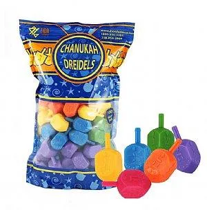 100 Medium Plastic Dreidels with English transliteration - ZipLock Bag