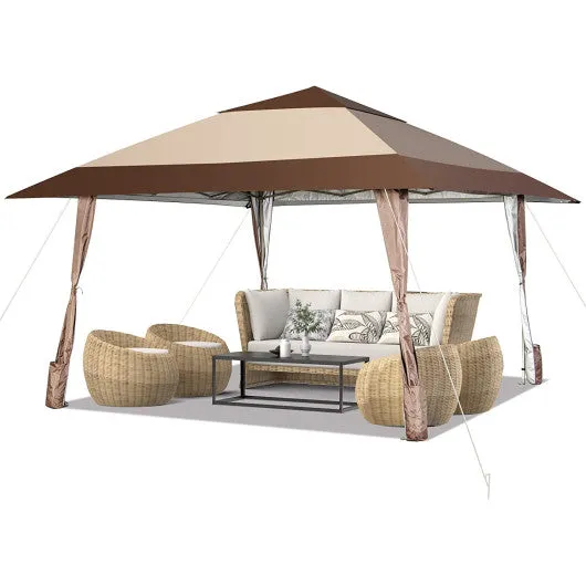 13 x 13 Feet Pop-Up Feet Patio Gazebo with Wheels-Coffee