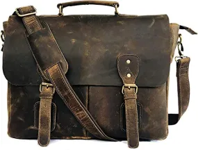 18 Inch Vintage Handmade Leather Messenger Bag for Laptop Briefcase Best Computer Satchel School Distressed Bag (16 inch, Brown)