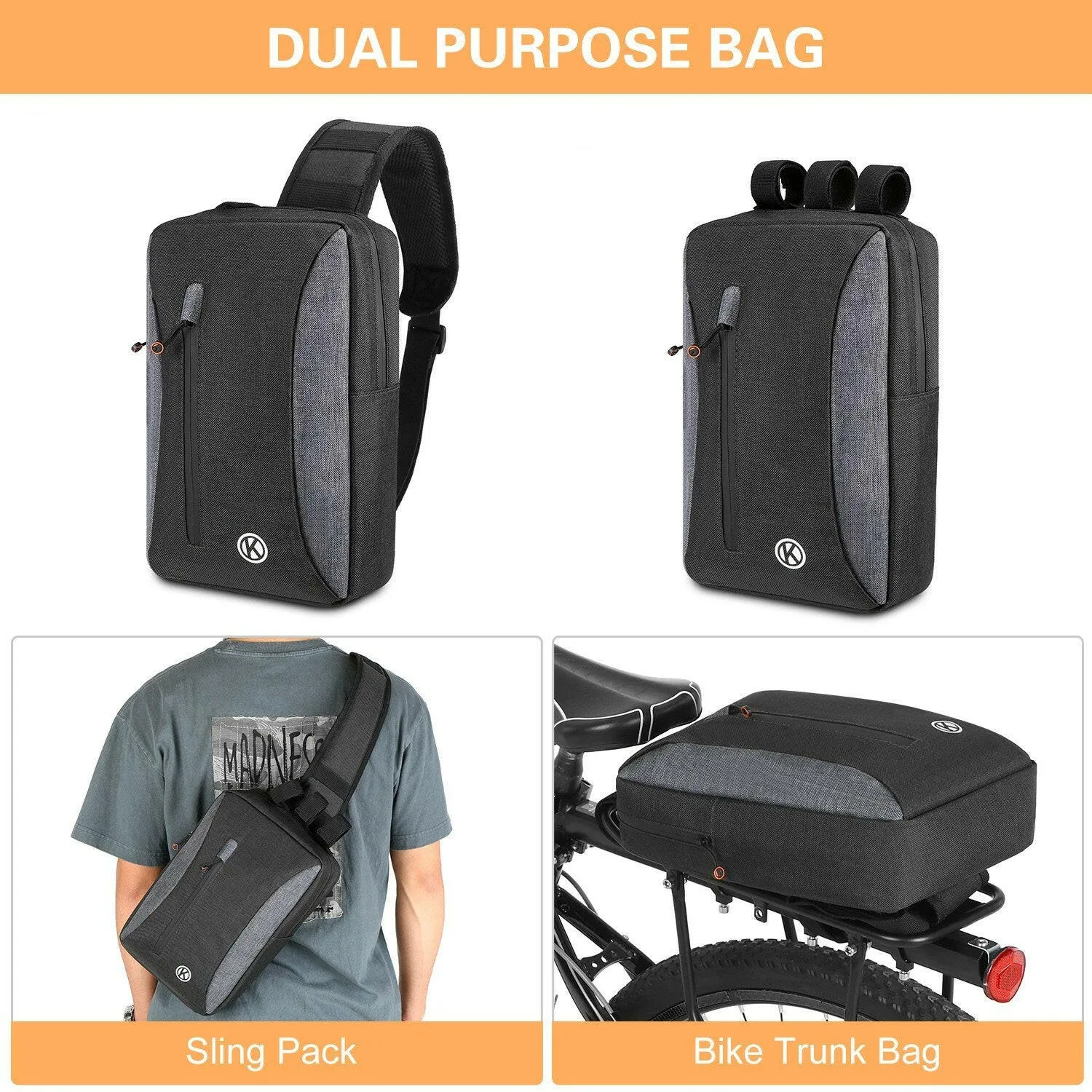 2-in-1 Bicycle Trunk Bag Casual Chest Sling Pack Bag Cycling Bike Rear Rack Carrier Bag Pannier