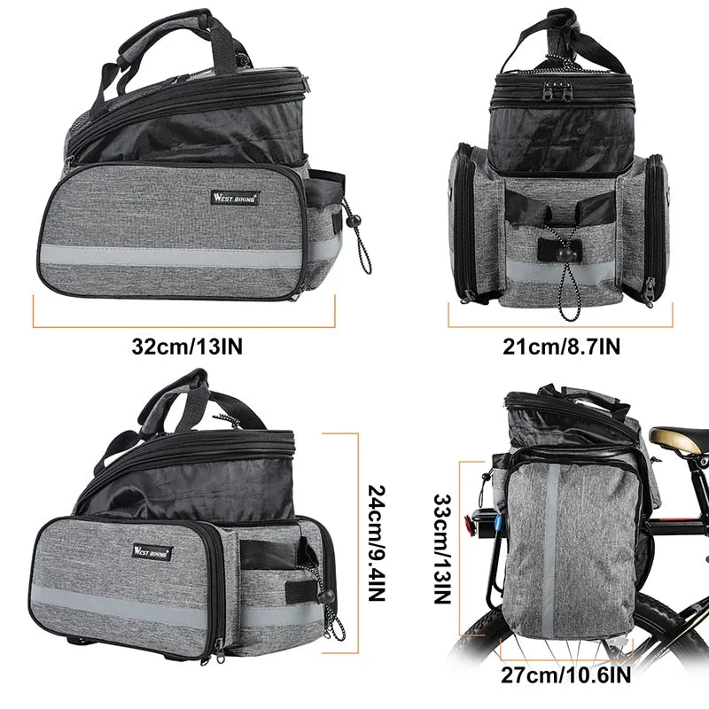 3 In 1 Bicycle Trunk Bag Mountain Bike Bag Cycling Double Side Rear Rack Seat Luggage Carrier Panniers Shoulder Bag