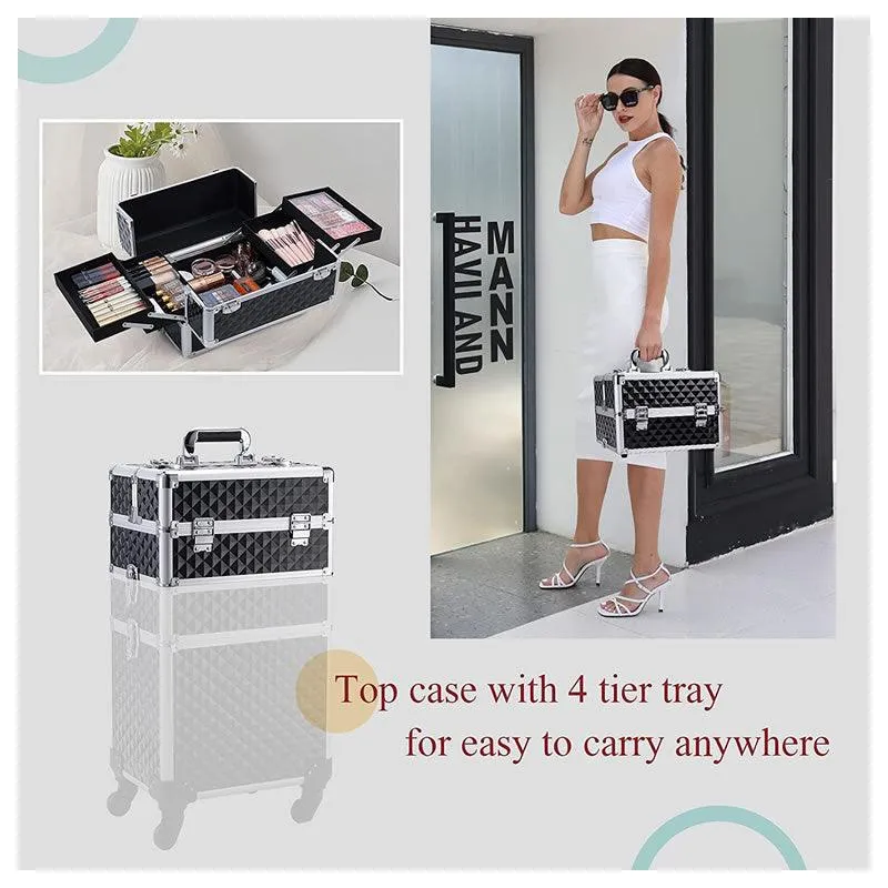 3 In 1 Professional Cosmetics Makeup Rolling Makeup Case -1280 BLACK