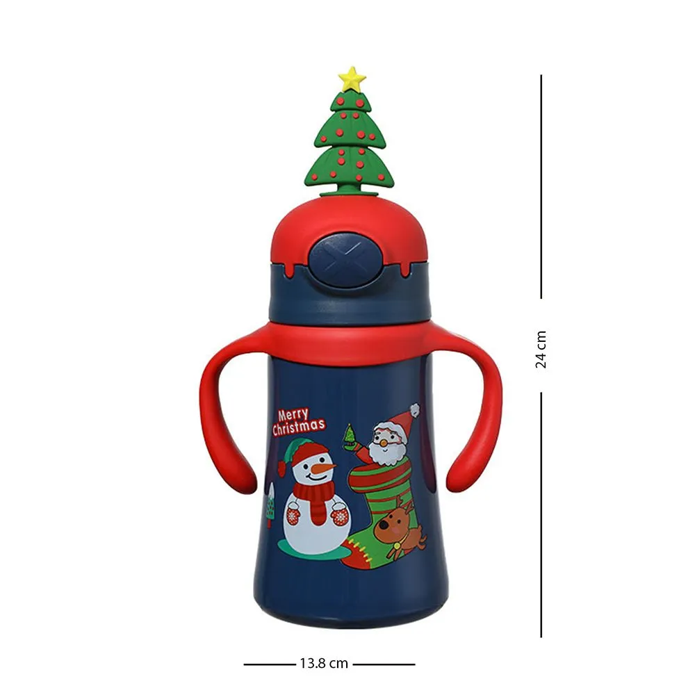 3d XMAS tree Christmas Theme Stainless Steel Water Bottle with handle for Infants and Toddlers, Blue,360ml