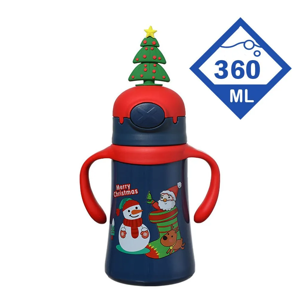 3d XMAS tree Christmas Theme Stainless Steel Water Bottle with handle for Infants and Toddlers, Blue,360ml