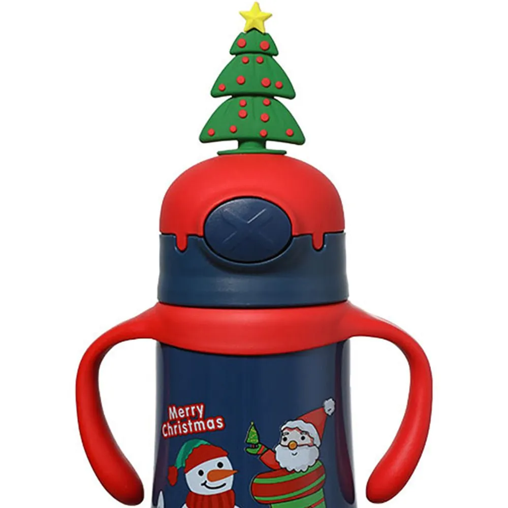 3d XMAS tree Christmas Theme Stainless Steel Water Bottle with handle for Infants and Toddlers, Blue,360ml