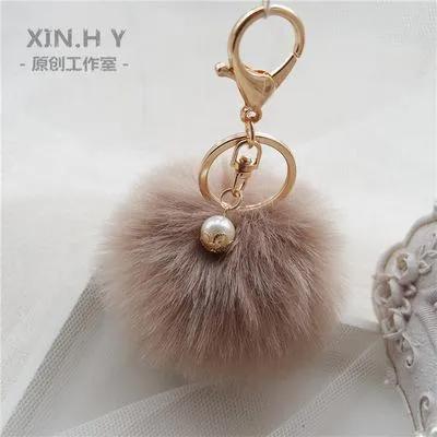 8cm Fluffy Keychain Fur Pom Pom Key Chain Faux Rabbit Hair Trinket For Bag Car Fur Ball Key Ring Golden Chaveiro llaveros