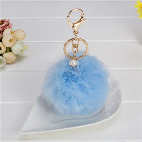 8cm Fluffy Keychain Fur Pom Pom Key Chain Faux Rabbit Hair Trinket For Bag Car Fur Ball Key Ring Golden Chaveiro llaveros