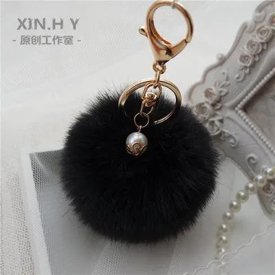 8cm Fluffy Keychain Fur Pom Pom Key Chain Faux Rabbit Hair Trinket For Bag Car Fur Ball Key Ring Golden Chaveiro llaveros