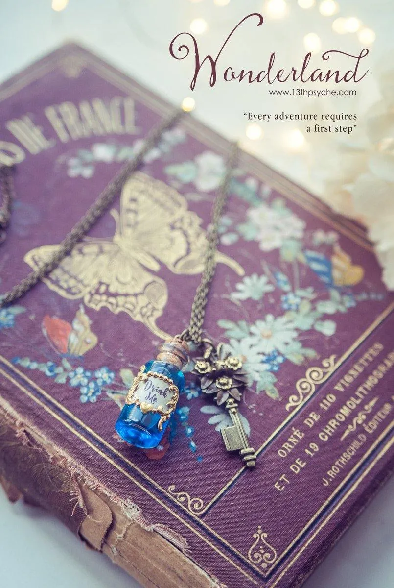 Alice in Wonderland "Drink me" potion bottle necklace