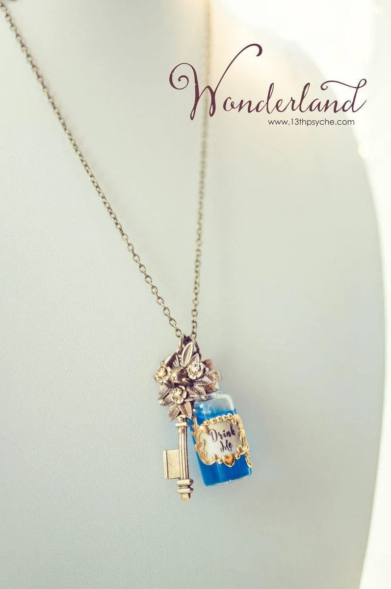 Alice in Wonderland "Drink me" potion bottle necklace