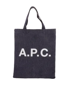 A.P.C. Lou Logo Print Denim Tote Bag