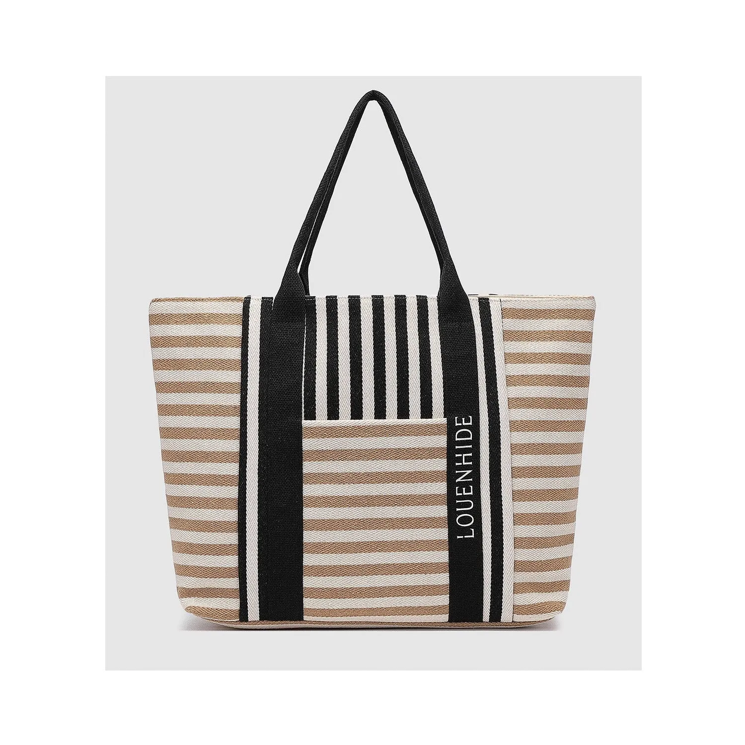 Bag Beach Sorrento Canvas - Taupe & Black Stripe