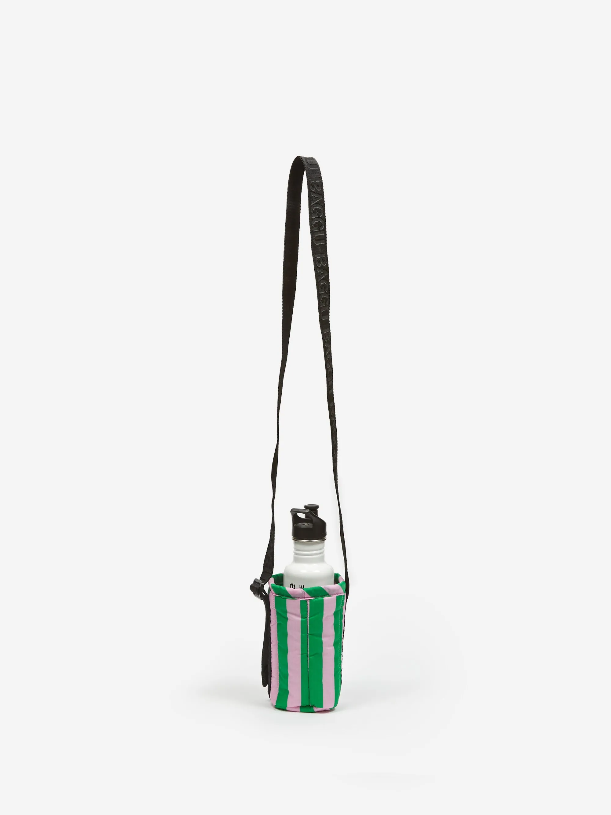 BAGGU Puffy Water Bottle Sling - Pink Green Awning Stripe