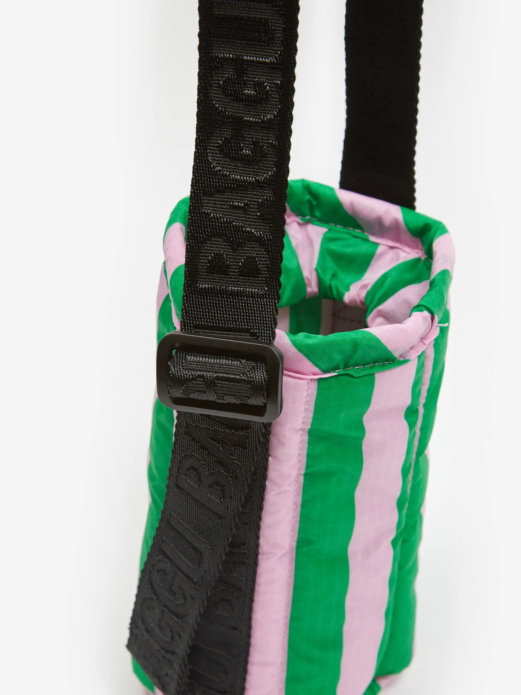 BAGGU Puffy Water Bottle Sling - Pink Green Awning Stripe