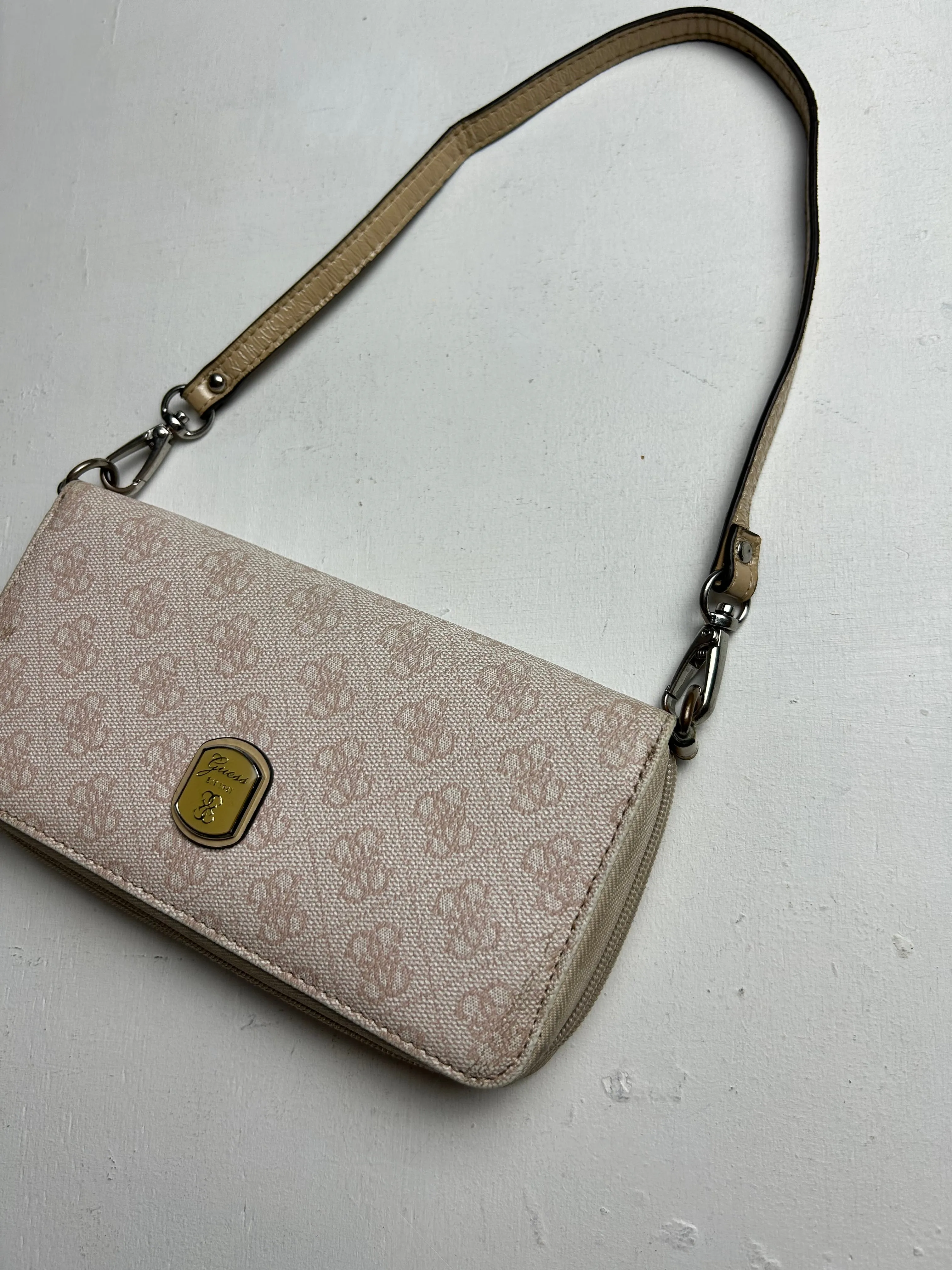 Beige cream monogram y2k vintage wallet small shoulder bag