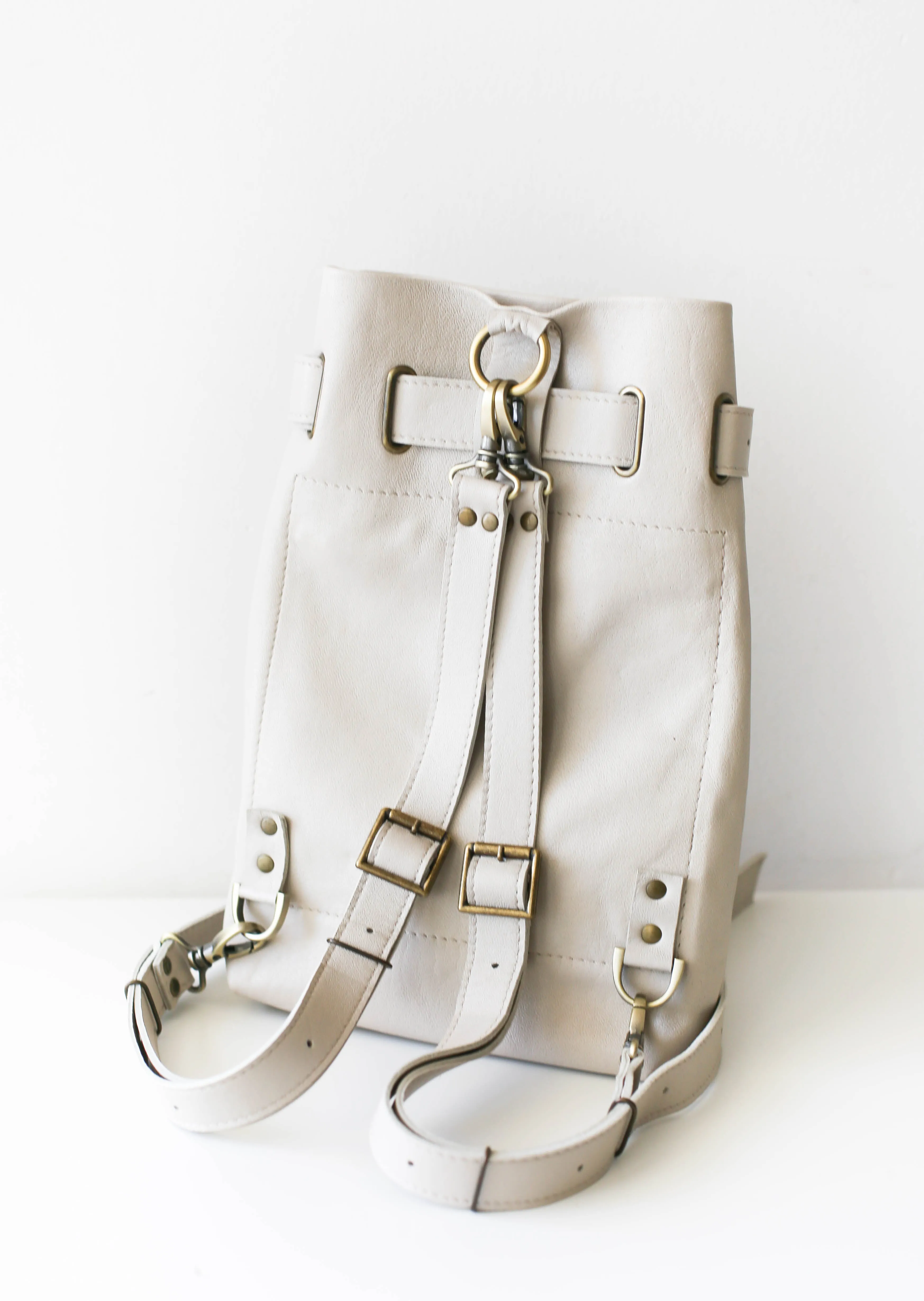 Beige Leather Sling Backpack