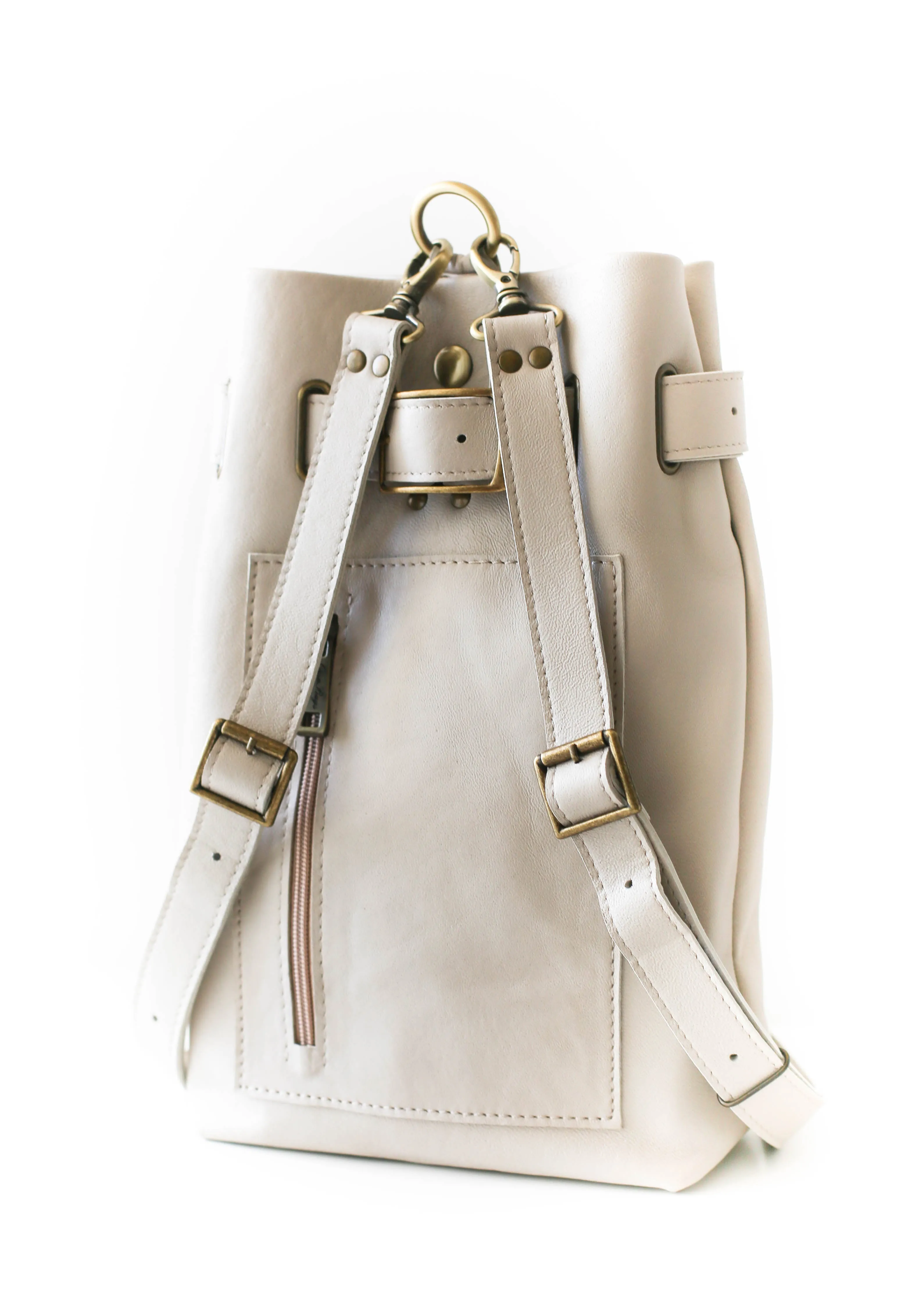 Beige Leather Sling Backpack