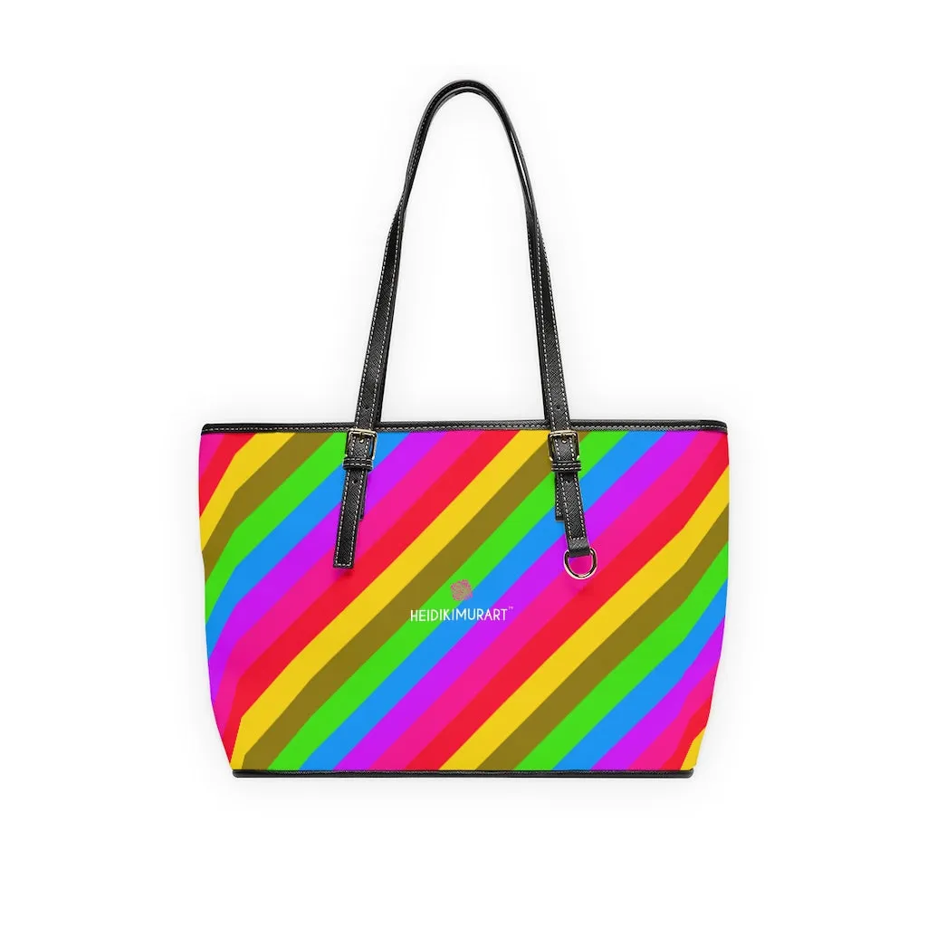 Best Rainbow Stripes Best Tote Bag, Best Designer PU Leather Shoulder Hand Work Bag 17"x11"/ 16"x10"