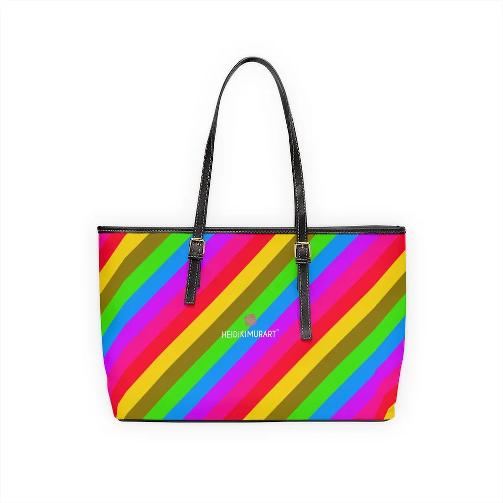 Best Rainbow Stripes Best Tote Bag, Best Designer PU Leather Shoulder Hand Work Bag 17"x11"/ 16"x10"