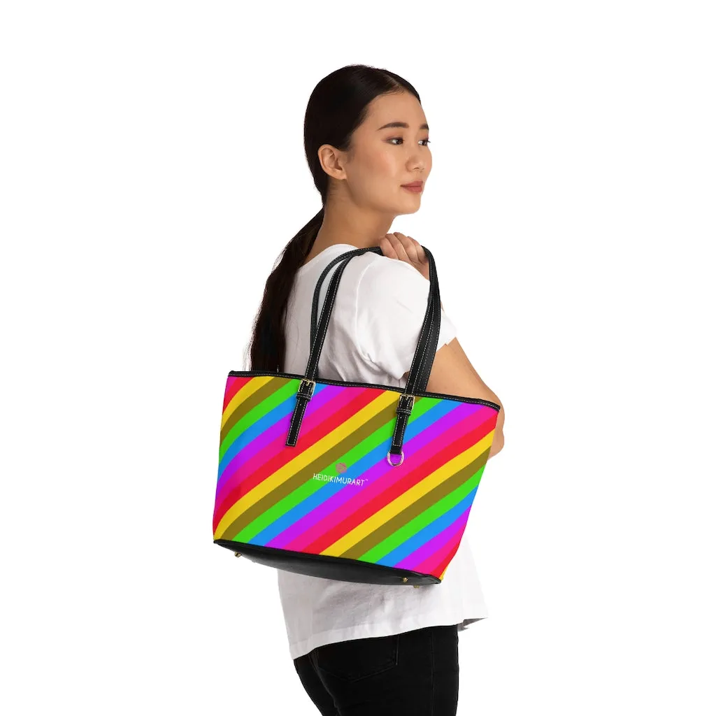 Best Rainbow Stripes Best Tote Bag, Best Designer PU Leather Shoulder Hand Work Bag 17"x11"/ 16"x10"