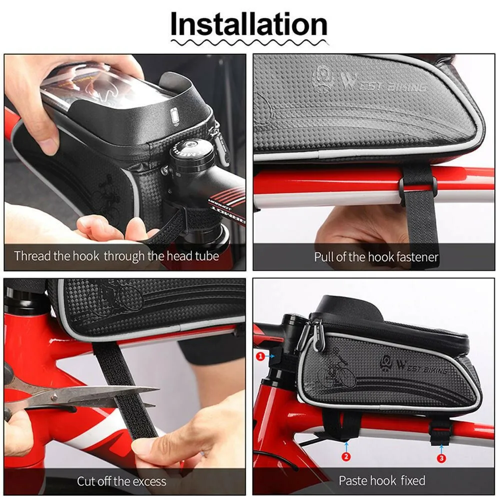 Bicycle Bag Cycling Top Front Tube Frame Bag Waterproof 6.5 inches Phone Case Storage Touch Screen MTB Road Bike Bag