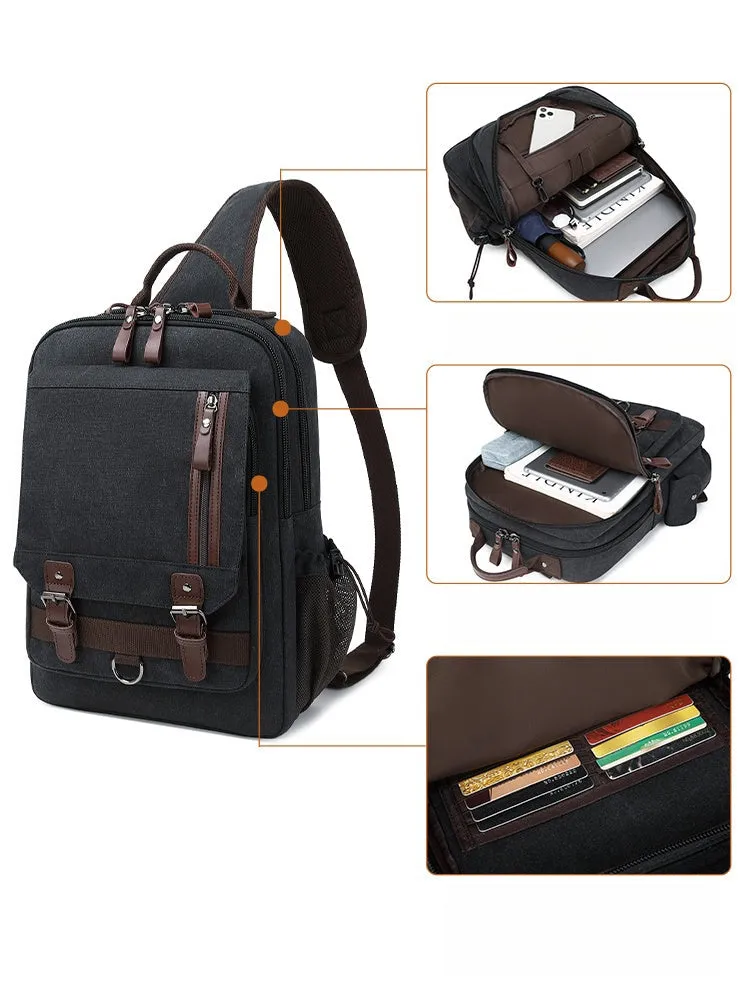 Black School Canvas Large Sling Bag For Men Business Canvas Sling Bag For Big Men