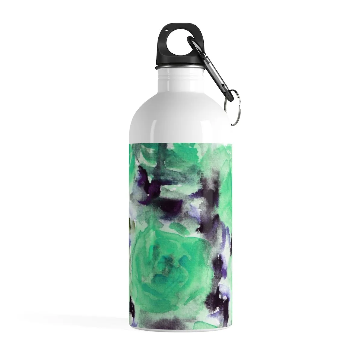 Blue Rose Water Bottle, Floral Print Stainless Steel 14 oz Large Water Bottle - Printed in USA