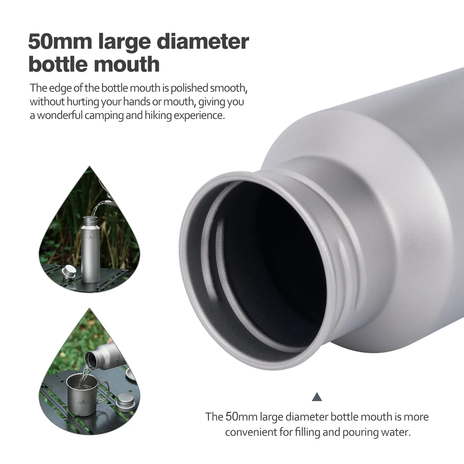 Boundless Voyage Titanium Water Bottle 750ml with Lid Wide Mouth Leak-Proof Reusable Sport Drinking Bottle for Camping Hiking Tea Coffee