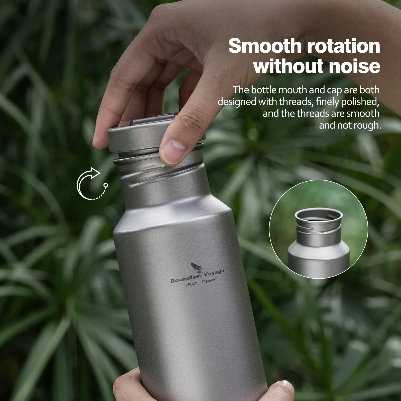 Boundless Voyage Titanium Water Bottle 750ml with Lid Wide Mouth Leak-Proof Reusable Sport Drinking Bottle for Camping Hiking Tea Coffee