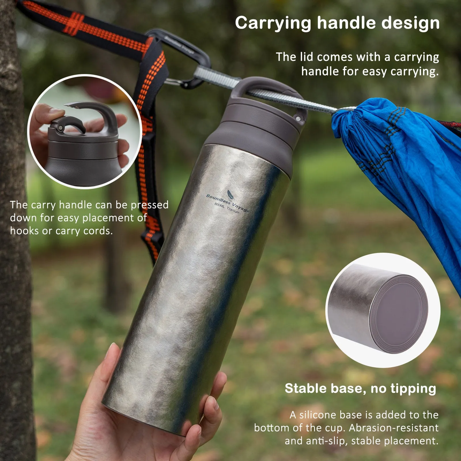 Boundless Voyage Titanium Water Bottle Vacuum Insulated Flask with Lid Water Jug, Keeps Hot or Cold (27oz/800ml)