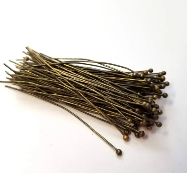 Bronze Plated Brass 2 inch, 22g Ball headpins with a 2mm Ball - 100 per bag