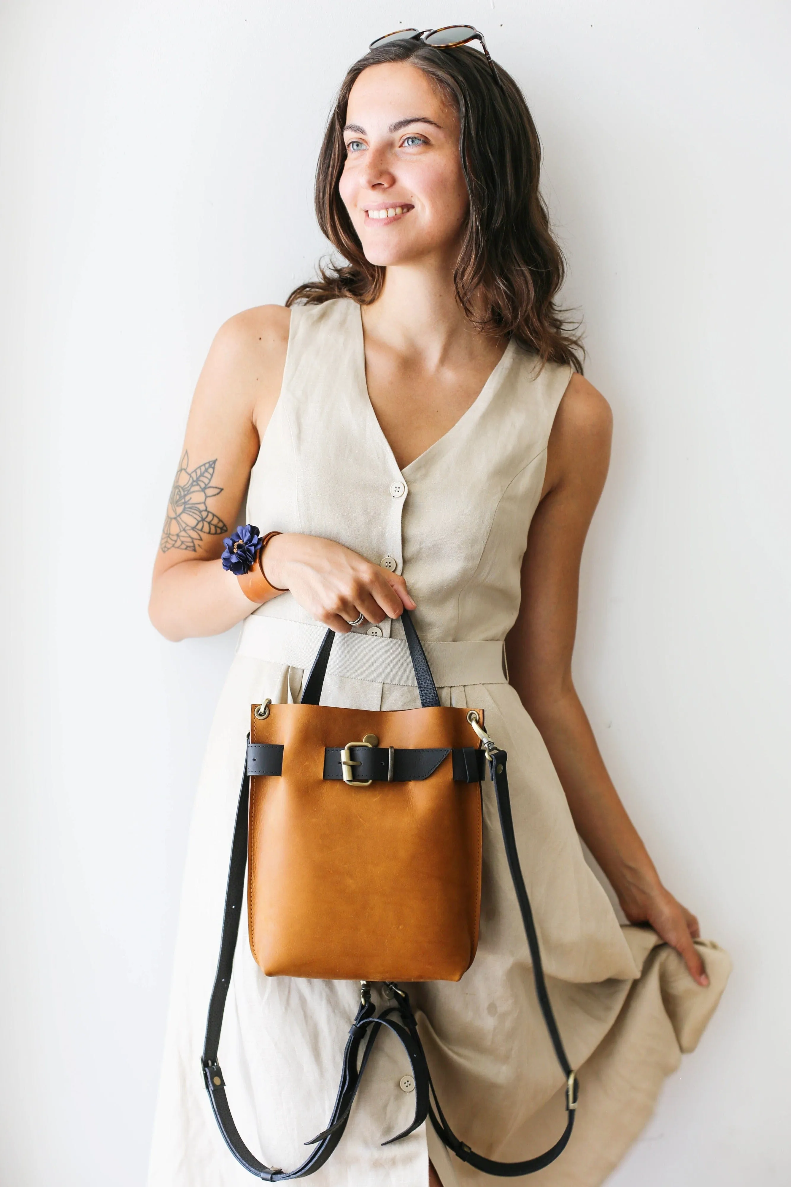 Brown Mini Leather Backpack (dual color)