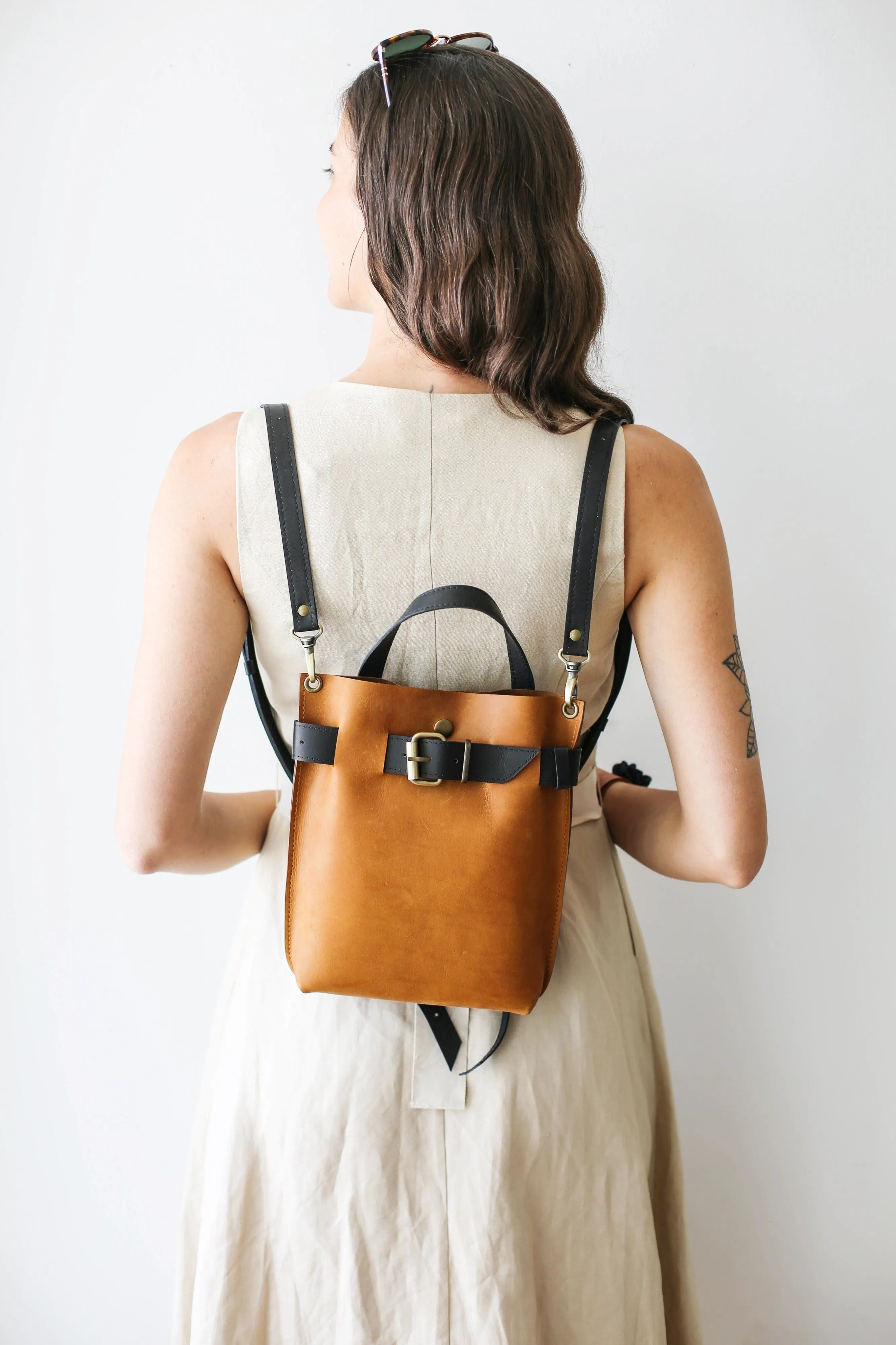 Brown Mini Leather Backpack (dual color)