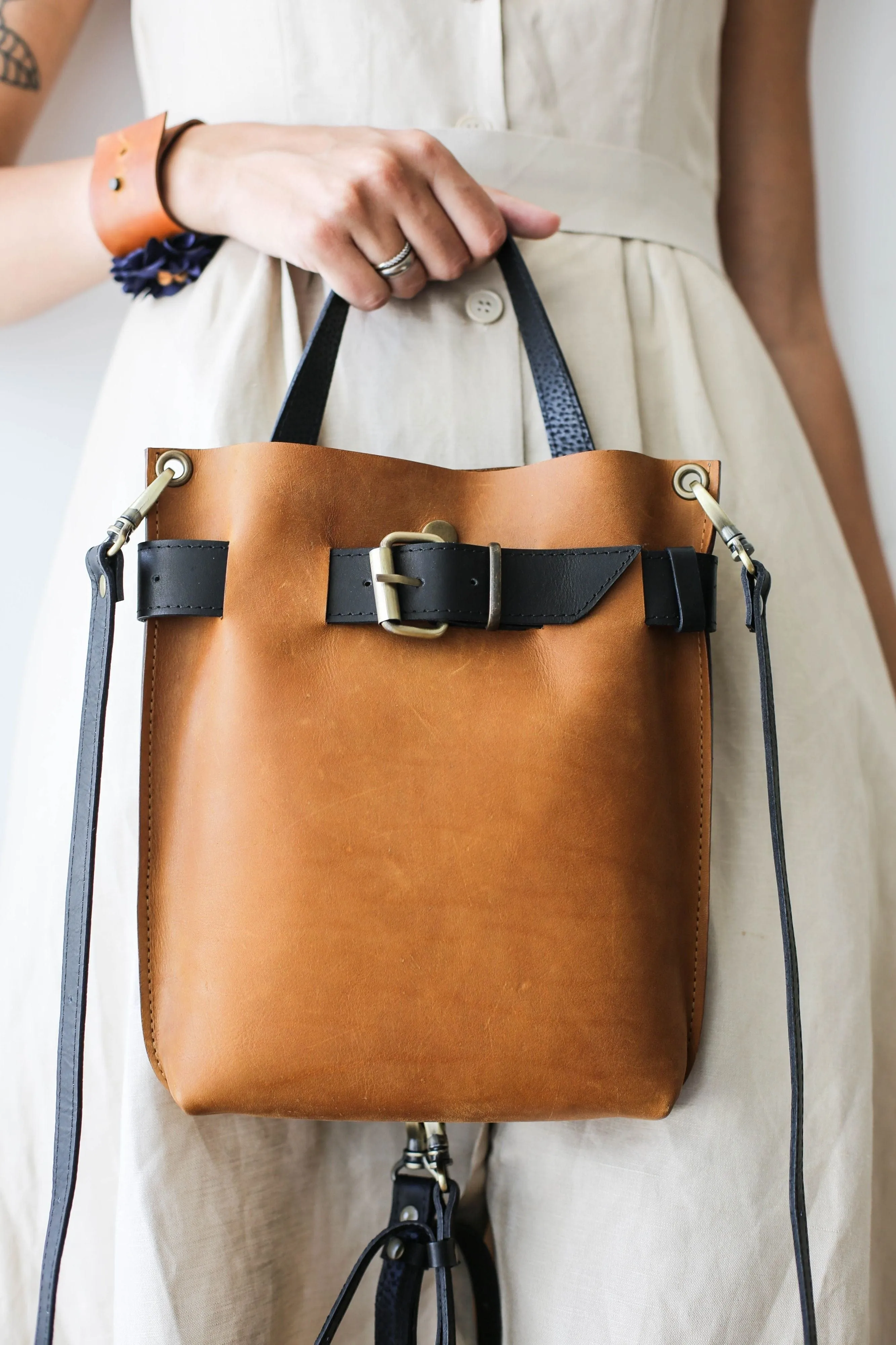 Brown Mini Leather Backpack (dual color)