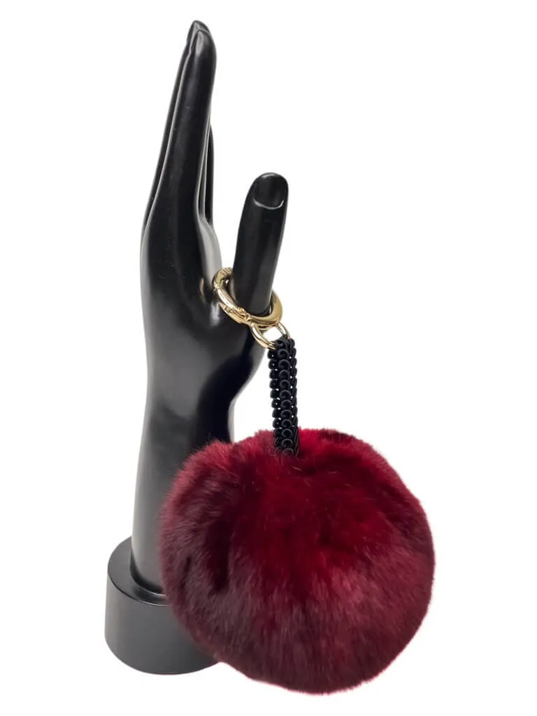 Burgundy Red Chinchilla Fur Bag Charm