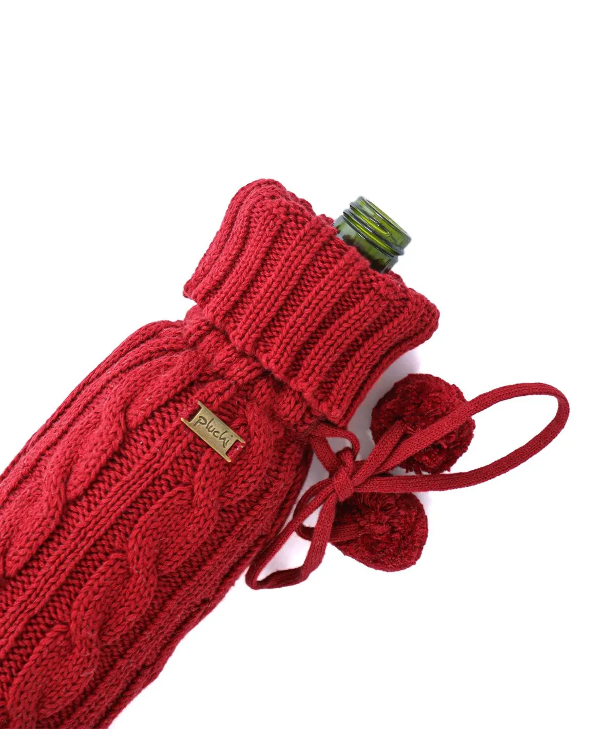 Cable Criss Cotton Knitted Wine Bottle Cover (Dark Red)