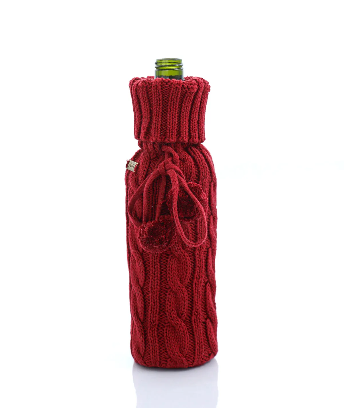 Cable Criss Cotton Knitted Wine Bottle Cover (Dark Red)