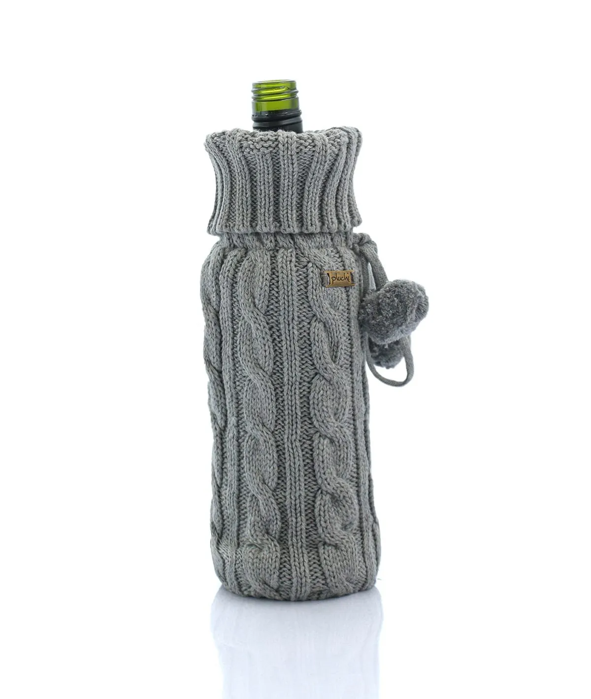 Cable Criss Cotton Knitted Wine Bottle Cover (Light Grey Melange)