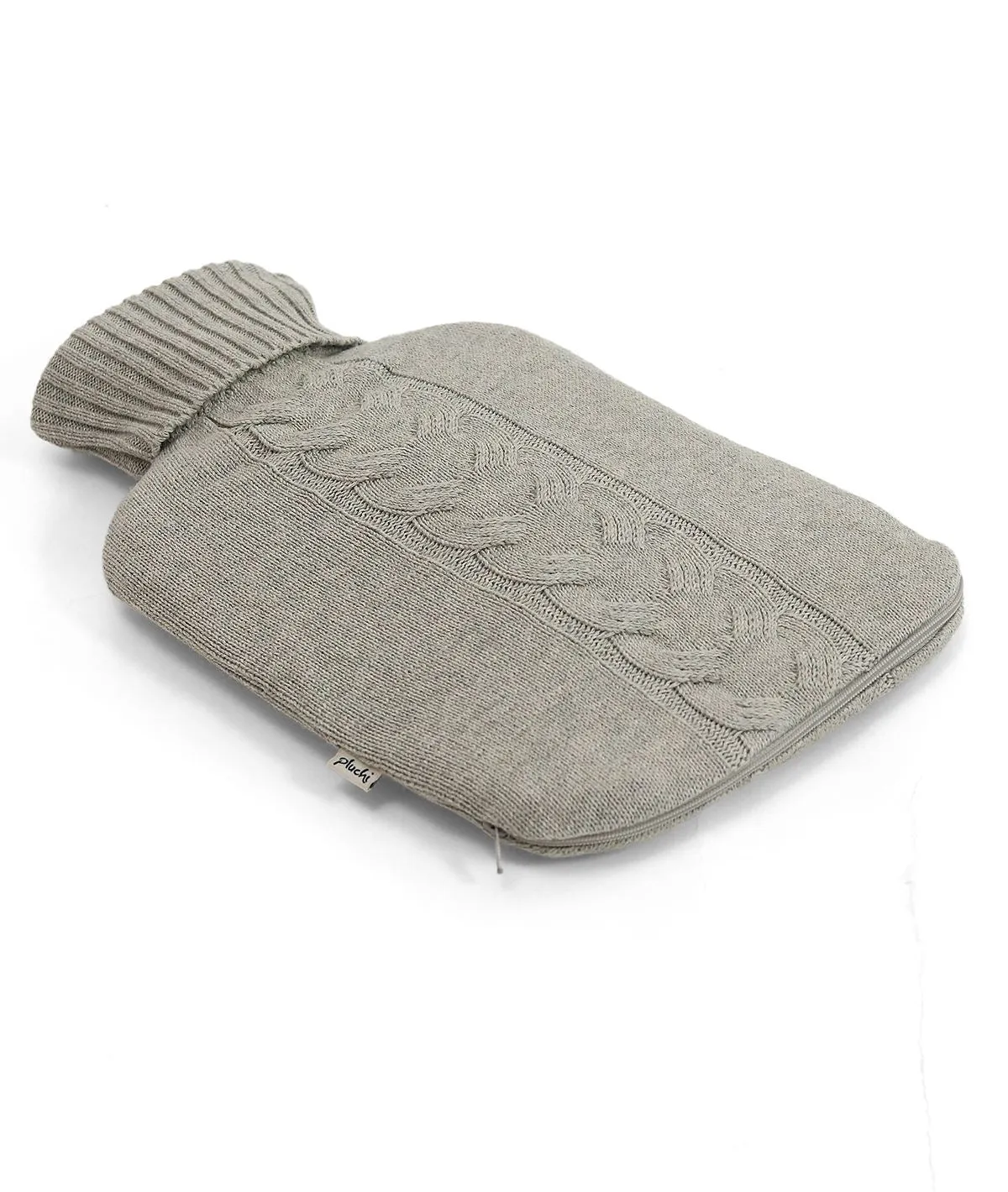 Cable Knit With Collar Vanilla Grey Melange Combed Cotton Hot Water Bottle Cover