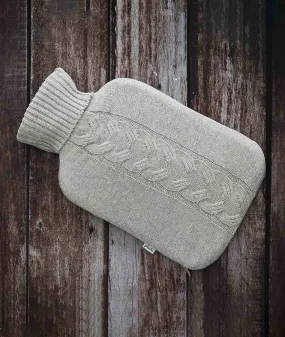 Cable Knit With Collar Vanilla Grey Melange Combed Cotton Hot Water Bottle Cover