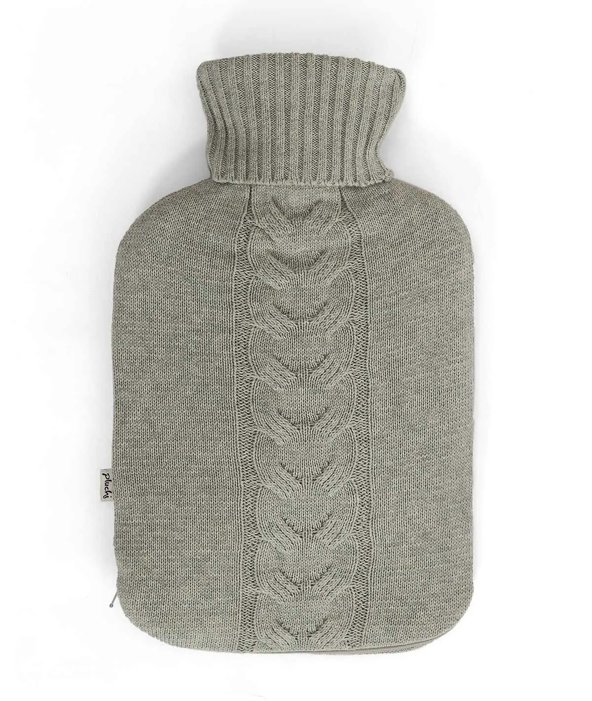 Cable Knit With Collar Vanilla Grey Melange Combed Cotton Hot Water Bottle Cover