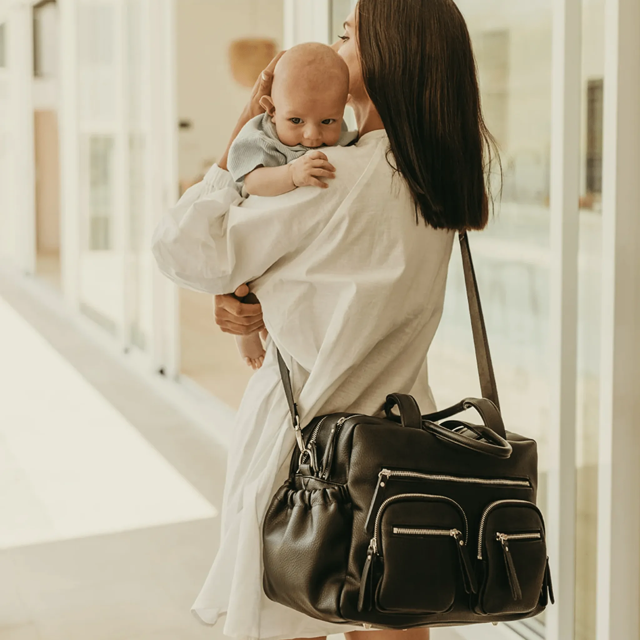 Carry All Nappy Bag - Black Dimple Vegan Leather