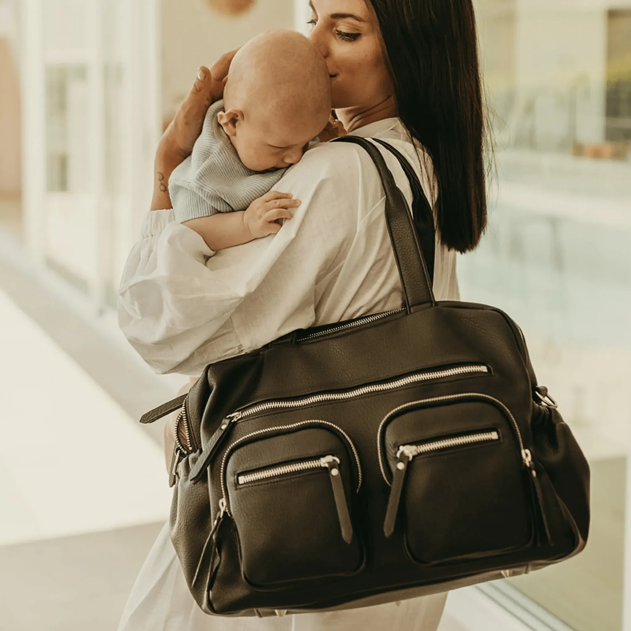 Carry All Nappy Bag - Black Dimple Vegan Leather