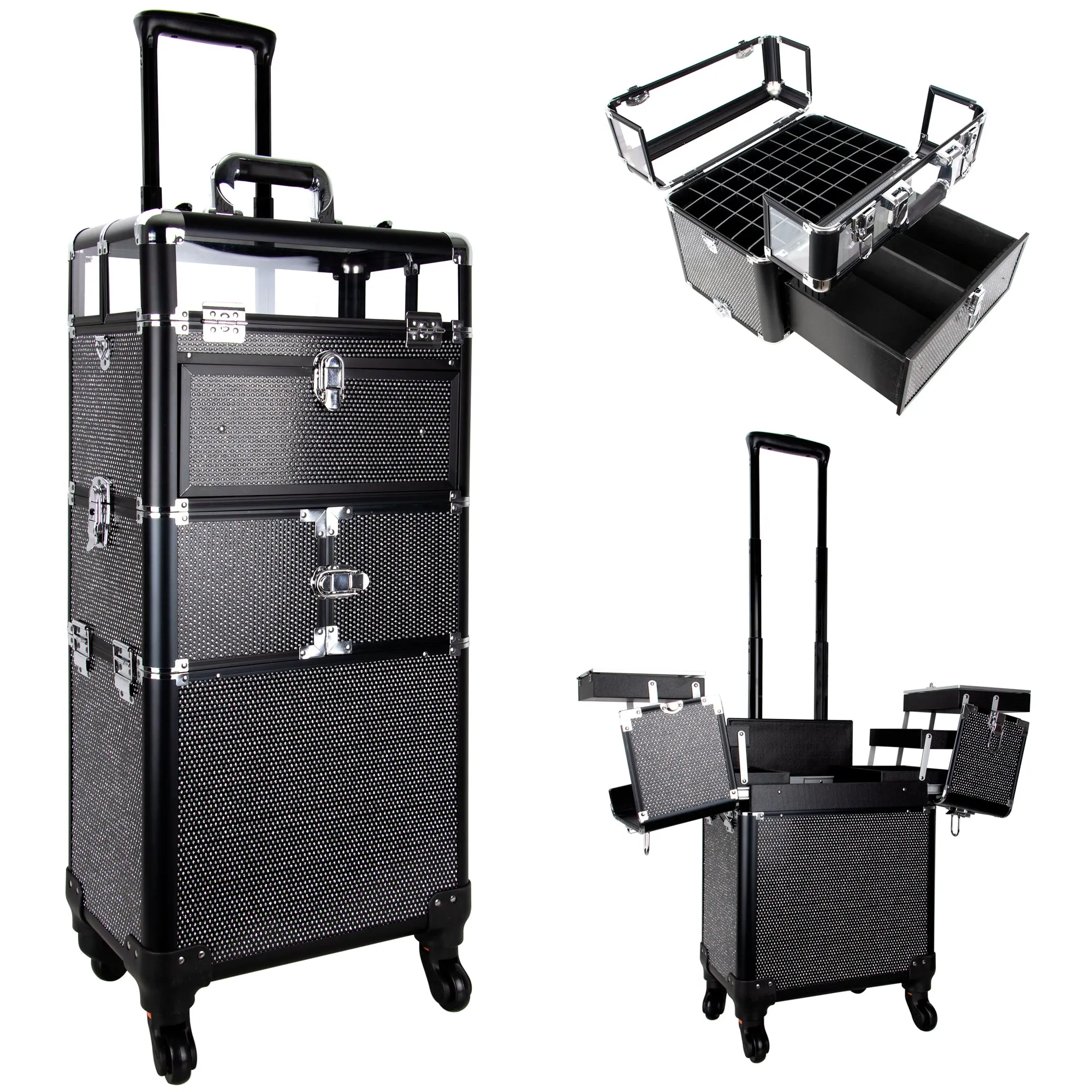 Centani Professional 4 Wheels Rolling Makeup Nail Case with Drawer and Extendable Trays by Ver Beauty-VT005