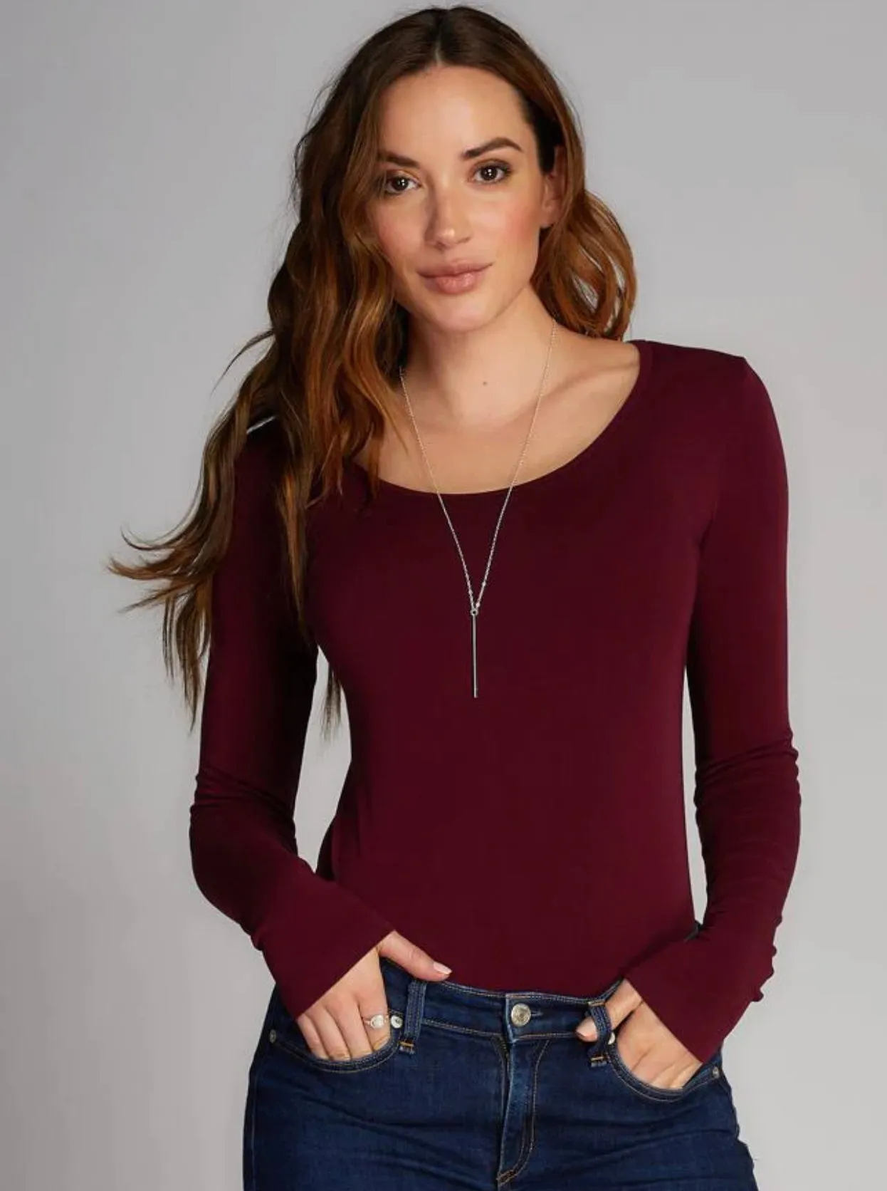 C'EST MOI BAMBOO LS SCOOP NECK TOP