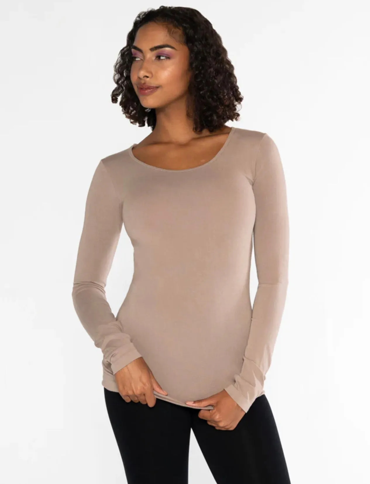 C'EST MOI BAMBOO LS SCOOP NECK TOP