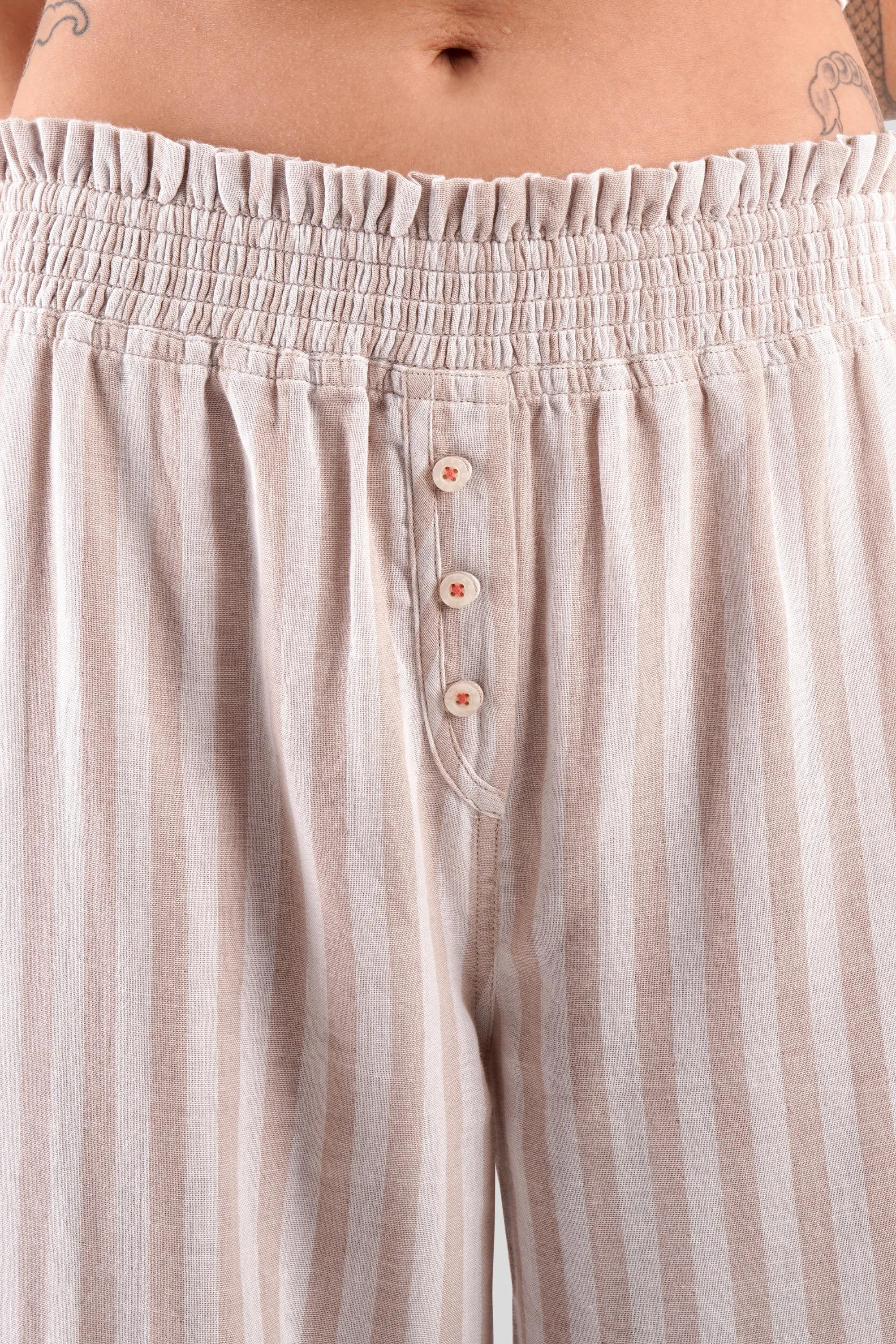 Chicory Striped Woven-Cotton Pyjama Trousers - Golden Glow Beige