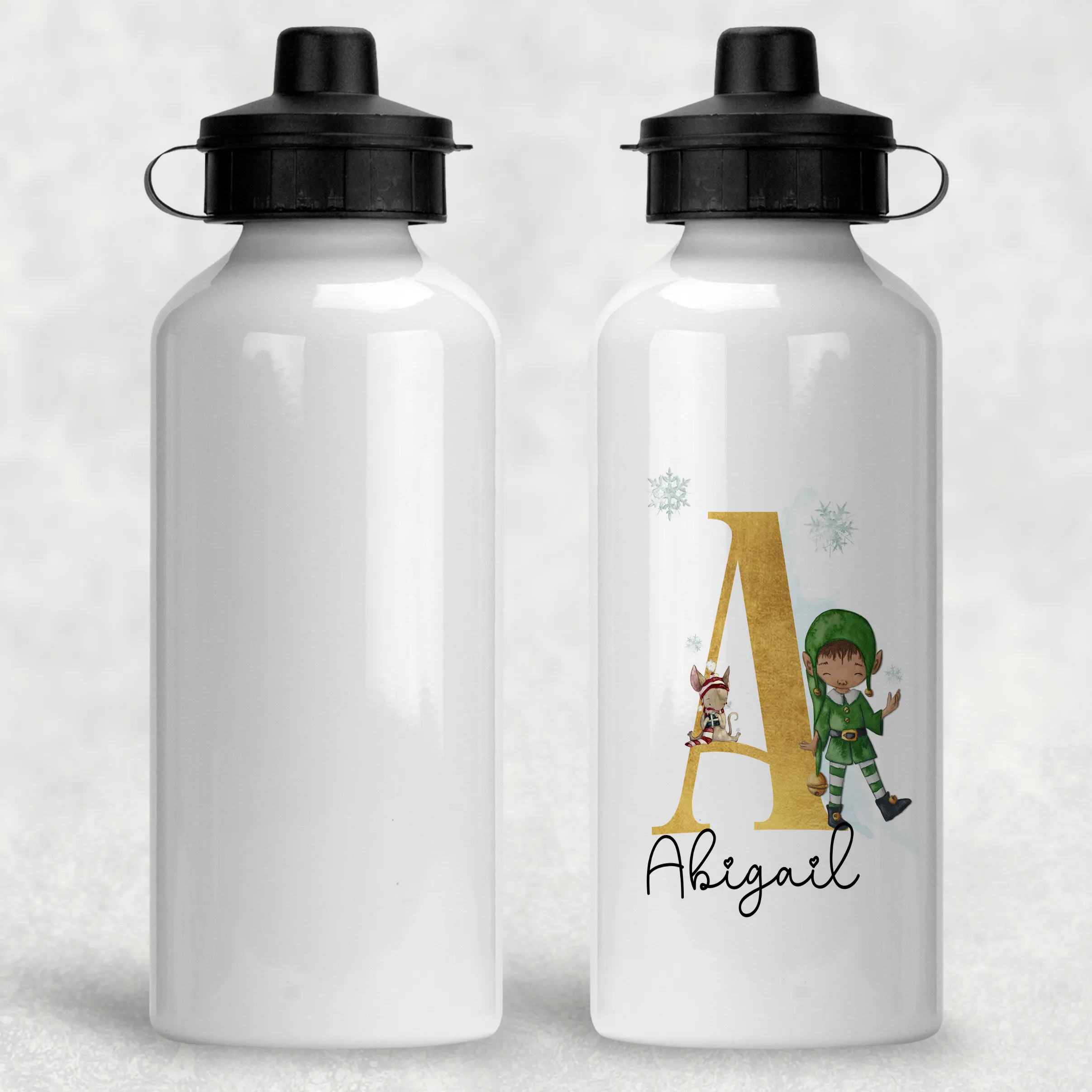 Christmas Elf Alphabet Personalised Aluminium Water Bottle 400/600ml