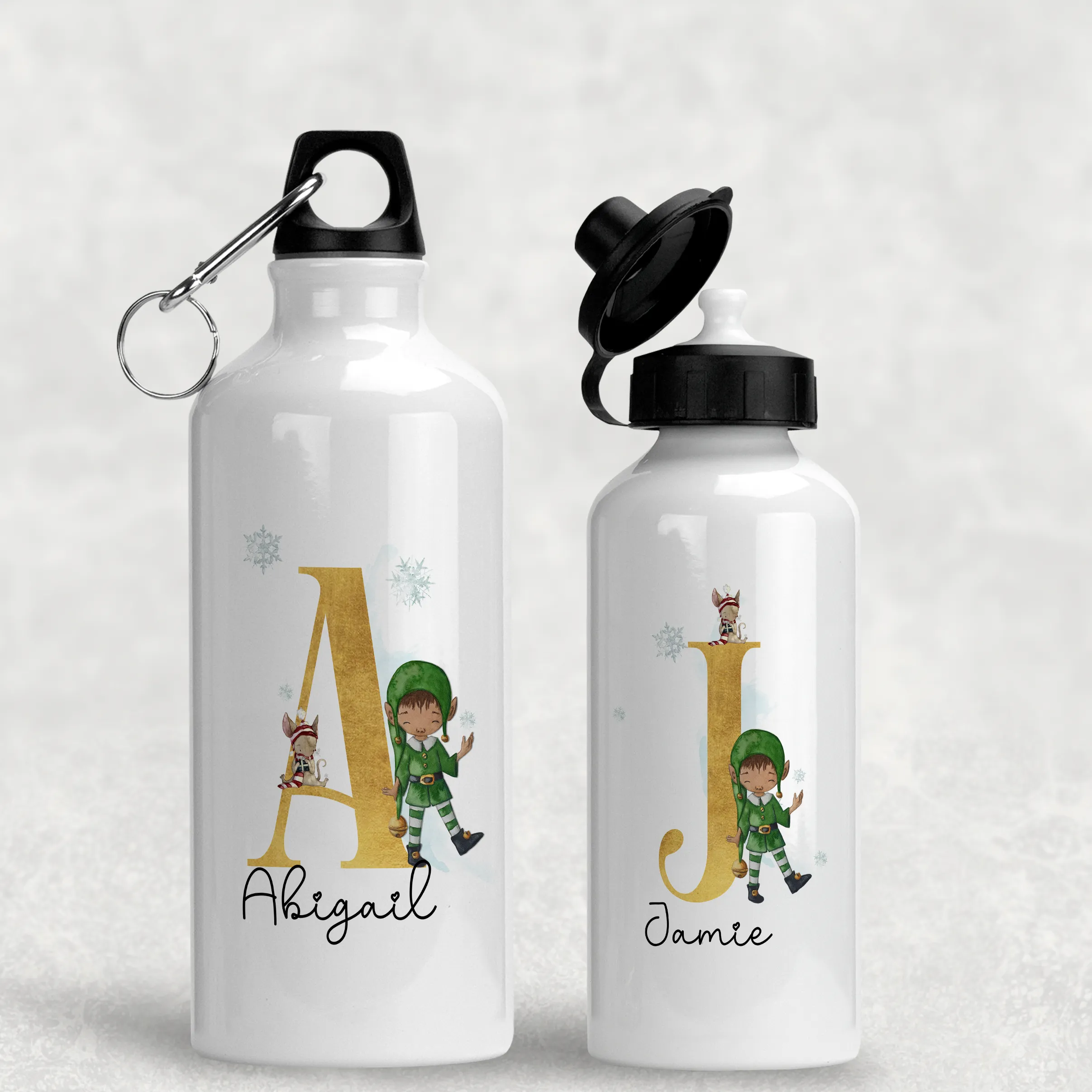 Christmas Elf Alphabet Personalised Aluminium Water Bottle 400/600ml