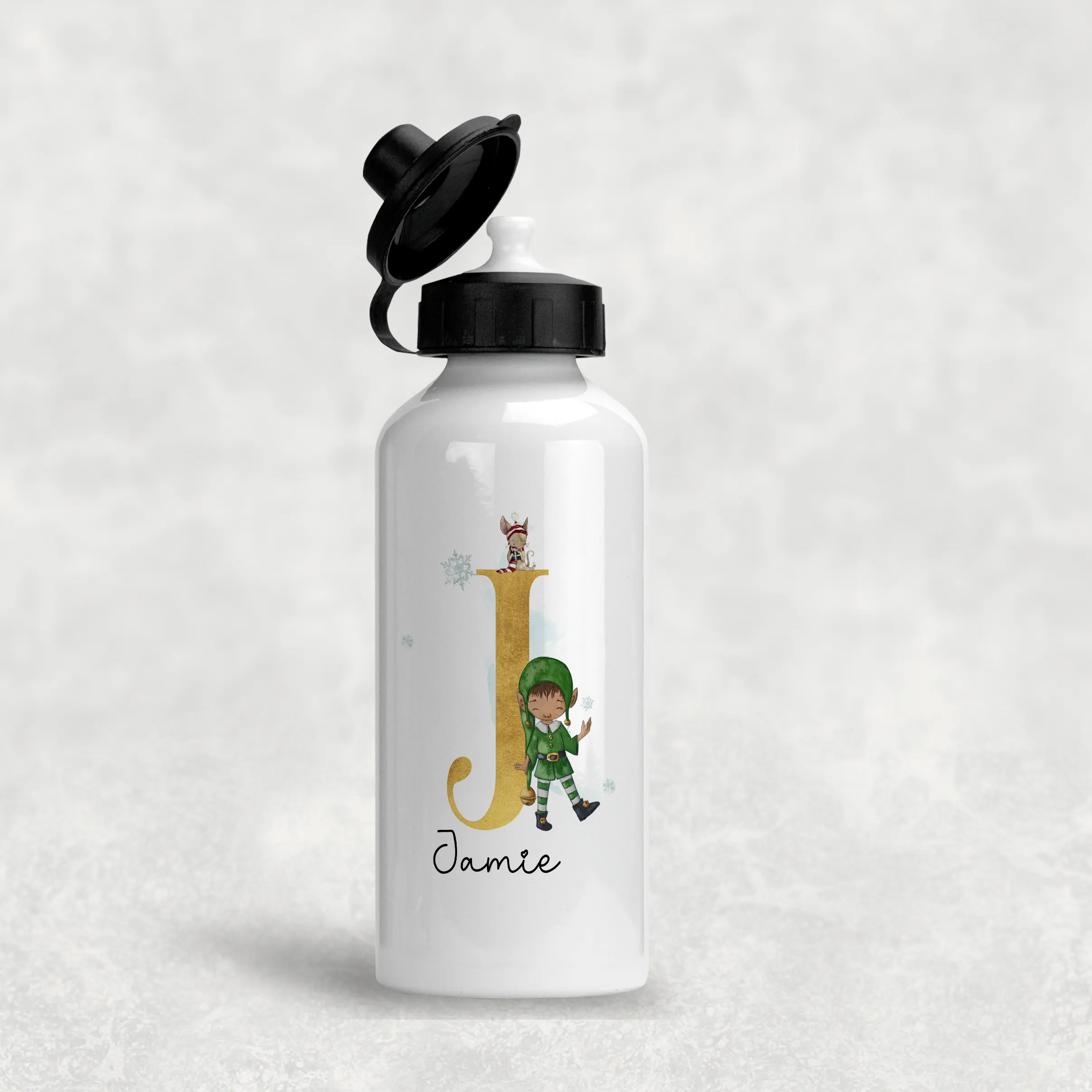 Christmas Elf Alphabet Personalised Aluminium Water Bottle 400/600ml